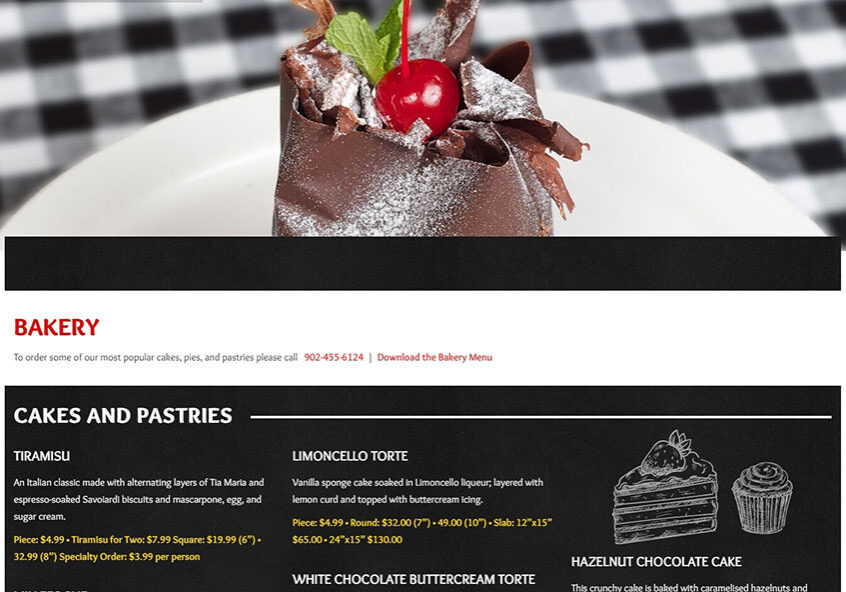 Italian Market Bakery Page Showing the Menu and Bakery Images